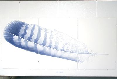 Vogelfeder als gro&szlig;es Triptychon von Alexander Kowarzyk
